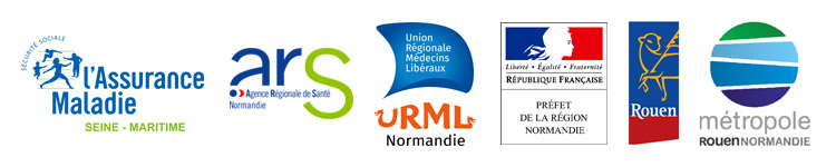 Nos partenaires sport santé : l'assurance maladie, l'ARS, l'URML, le Préfet de la région Normandie, la ville de Rouen et la Métropole Rouen Normandie